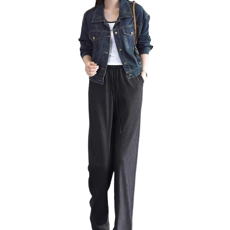 Ženska traper jakna – jesen 2024, urbani stil, slim-fit, geometrijski uzorak, srednja debljina, dugi rukavi, halter ovratnik, jednostruko kopčanje