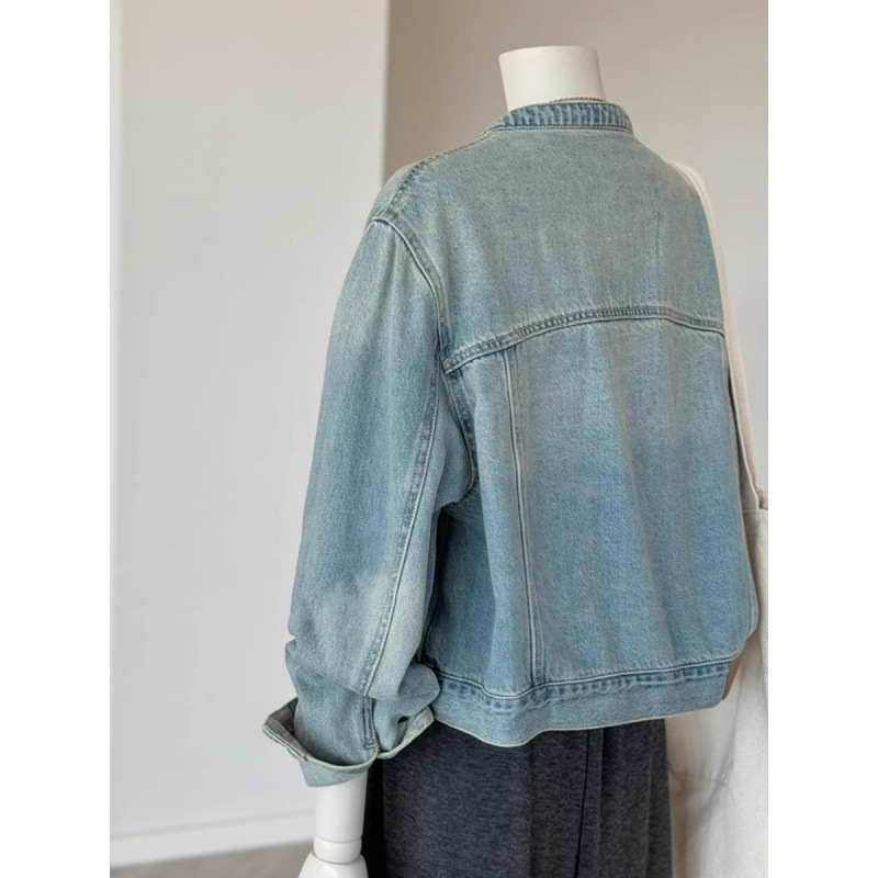 Ženska jakna-košulja u denimu stilu, slobodan kroj, okrugli izrez, dugi rukavi, jesen 2025