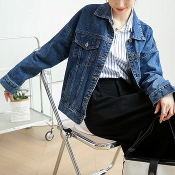 Ženska denim jakna slobodnog kroja, dugi rukavi, srednja duljina, korejskog stila casual vanjska jakna