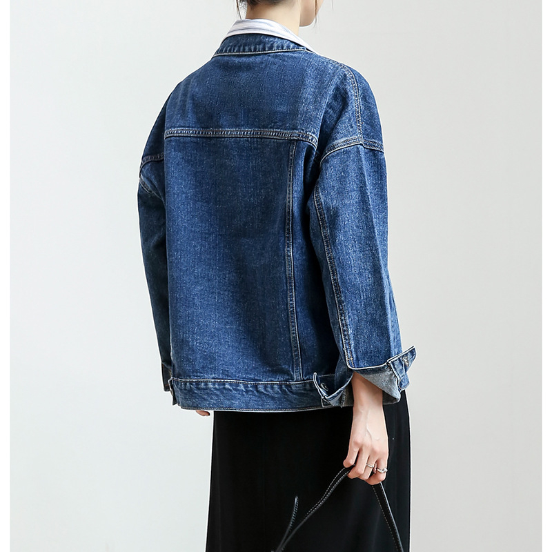 Ženska denim jakna slobodnog kroja, dugi rukavi, srednja duljina, korejskog stila casual vanjska jakna