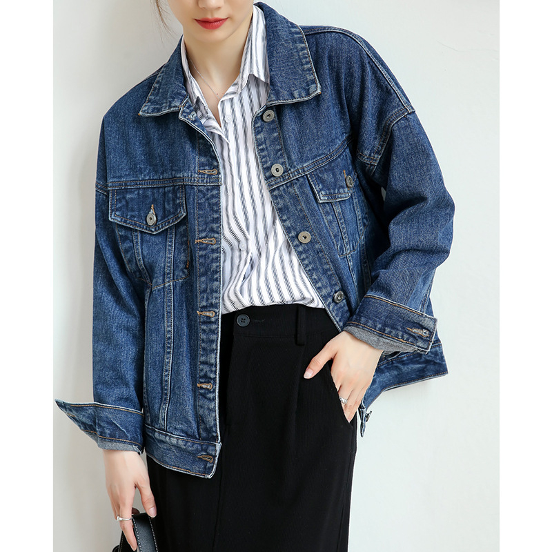 Ženska denim jakna slobodnog kroja, dugi rukavi, srednja duljina, korejskog stila casual vanjska jakna