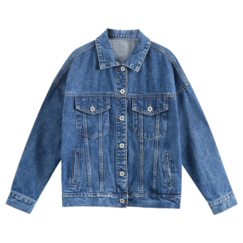 Ženska denim jakna slobodnog kroja, dugi rukavi, srednja duljina, korejskog stila casual vanjska jakna