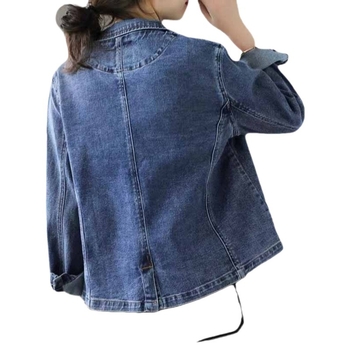 Ženski retro džins blejzer, kratka jakna, plus veličina, dugi rukavi, ovratnik sakoa, jednobojna boja, casual gradski stil