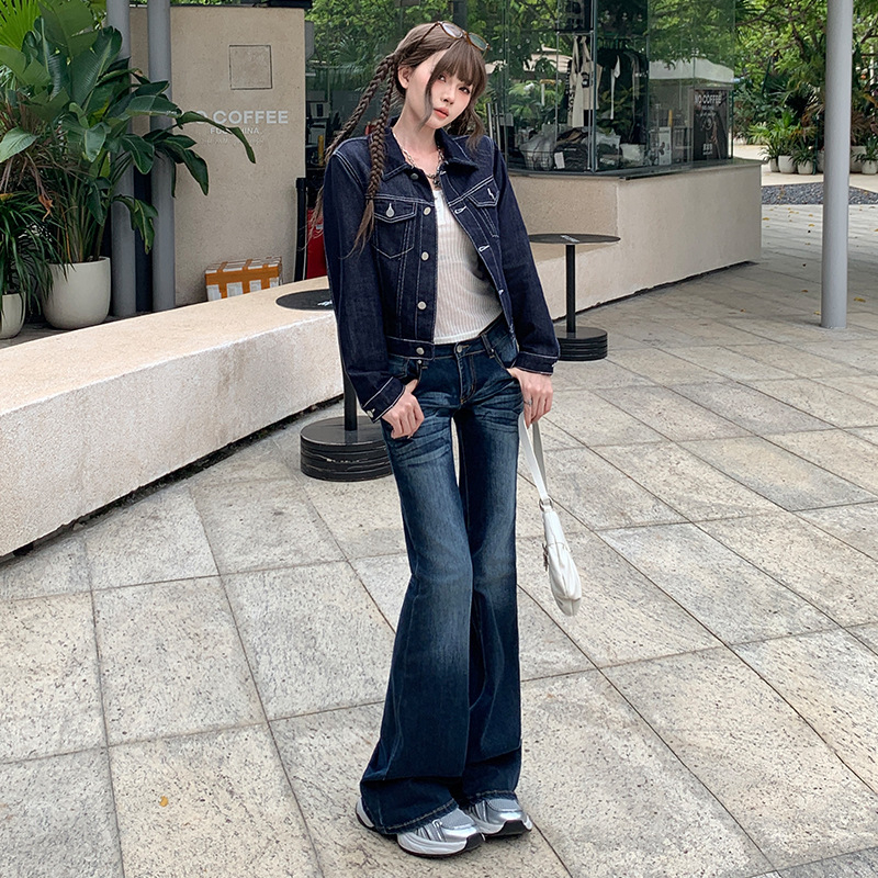 Ženska široka džins jakna s reverom, dugi rukavi, 50–70% pamuk, jesen 2025