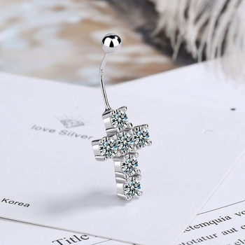 Медна пъпна пръстен с диамантени камъни, геометричен дизайн, за жени