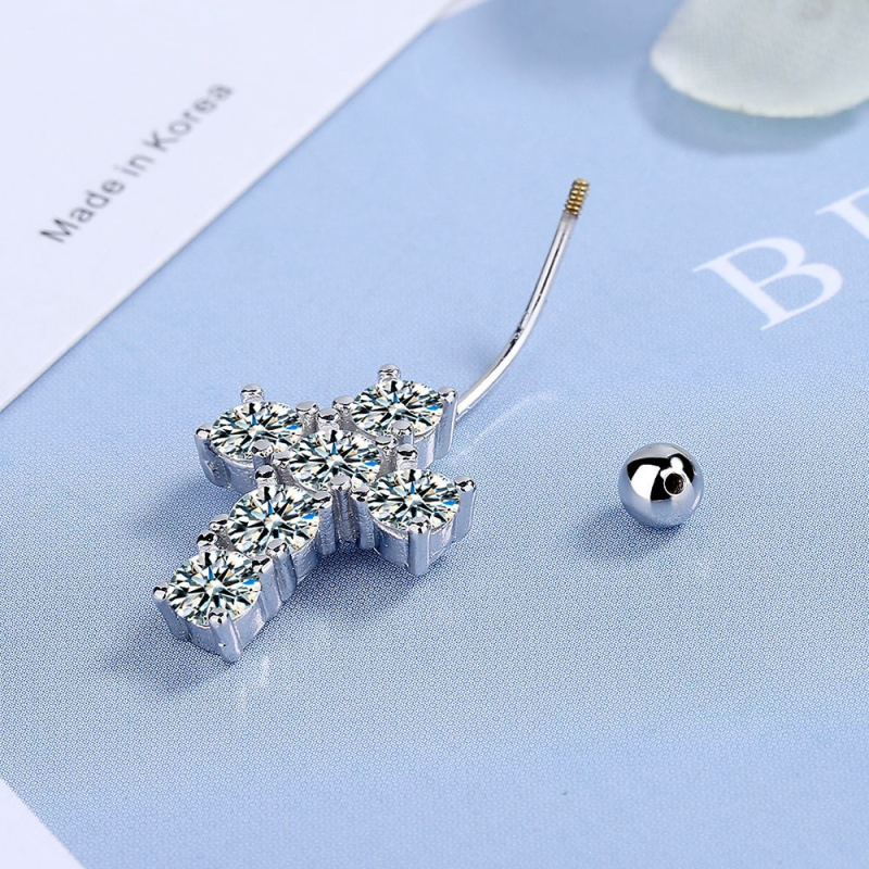 Медна пъпна пръстен с диамантени камъни, геометричен дизайн, за жени