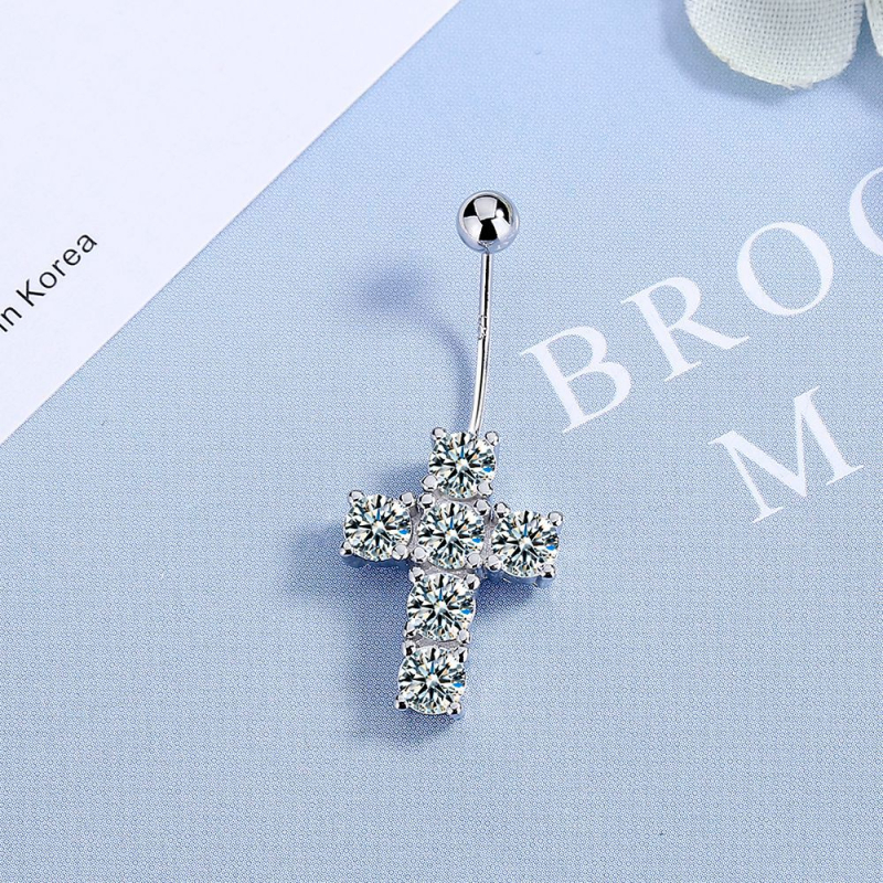 Медна пъпна пръстен с диамантени камъни, геометричен дизайн, за жени