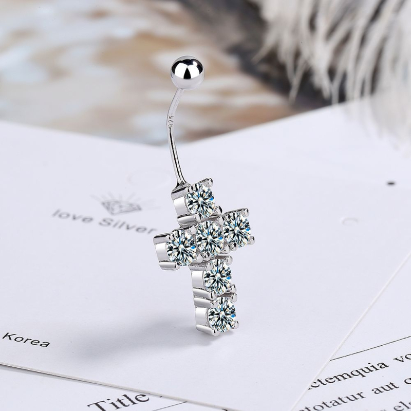 Медна пъпна пръстен с диамантени камъни, геометричен дизайн, за жени