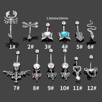 Pupčani prsten od nehrđajućeg čelika, unisex, oblik životinje/zodijak, zirconia ukrasi