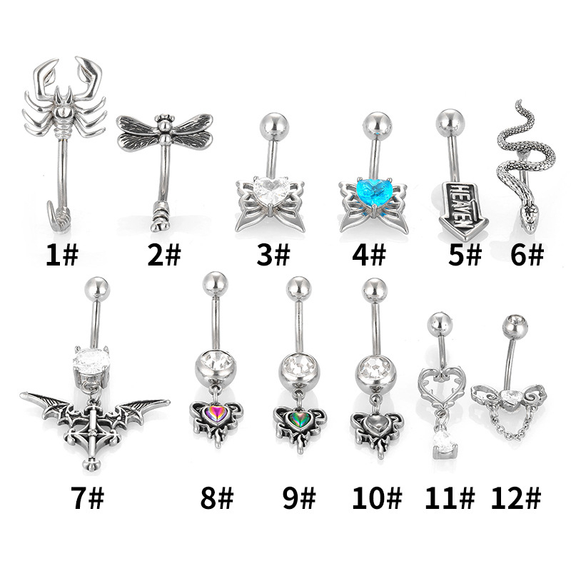 Pupčani prsten od nehrđajućeg čelika, unisex, oblik životinje/zodijak, zirconia ukrasi