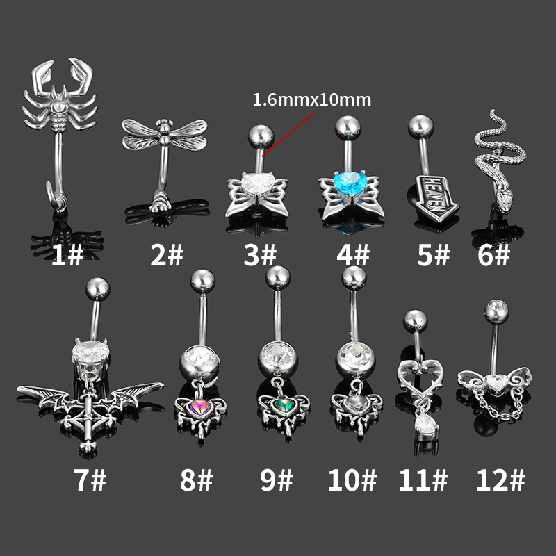 Pupčani prsten od nehrđajućeg čelika, unisex, oblik životinje/zodijak, zirconia ukrasi