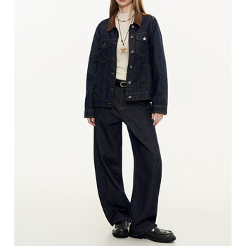MoodBerry ženska denim jakna u američkom retro stilu, jesen, kontrastni ovratnik, svestran ležeran komad odjeće