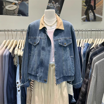 Ženska denim jakna u korejskom stilu, polo ovratnik, zatvarač, širok kroj, jesen 2025