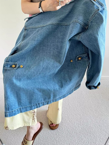 Ženska traper jakna – europski stil, ravni kroj, rever ovratnik, dugi rukavi, patchwork dizajn (proljeće 2025)