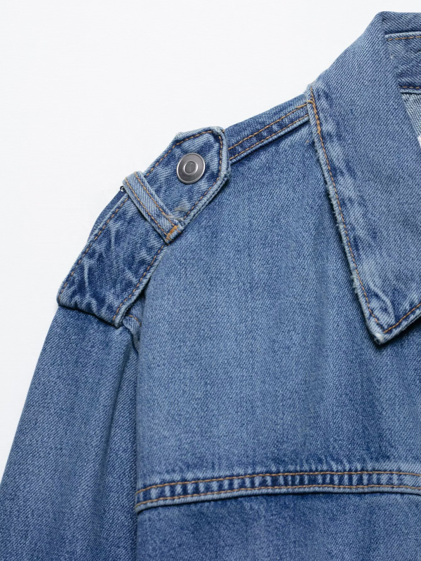 Τζιν σακάκι σε βρετανικό στυλ, μακριά μανίκια, μεσαίου μήκους (65-80 εκ.), Άνοιξη 2025