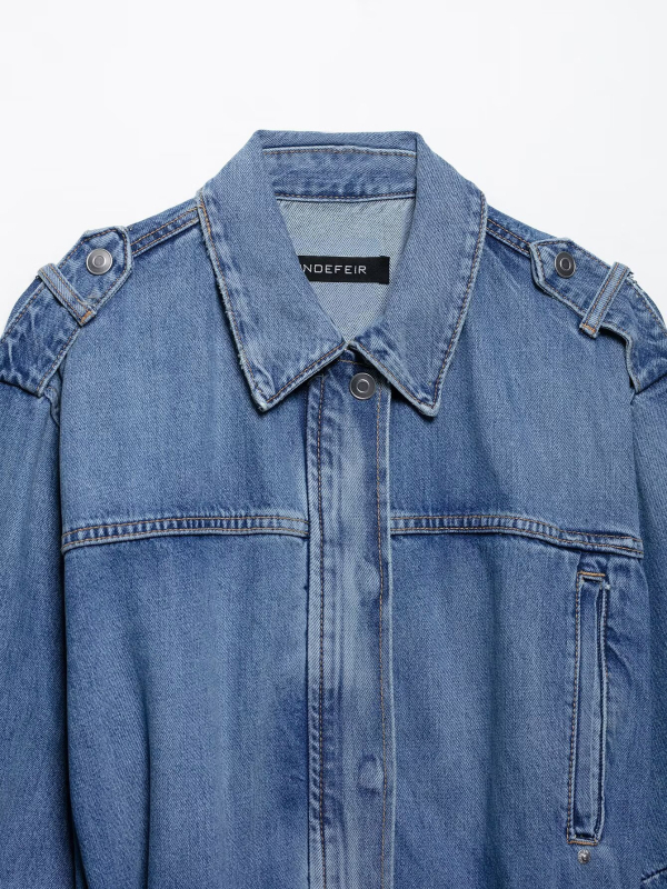 Τζιν σακάκι σε βρετανικό στυλ, μακριά μανίκια, μεσαίου μήκους (65-80 εκ.), Άνοιξη 2025