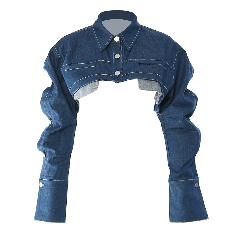 Ženska jakna od pamuka i poliestera s klasičnim ovratnikom (lapel), dugi rukavi, pile sleeve