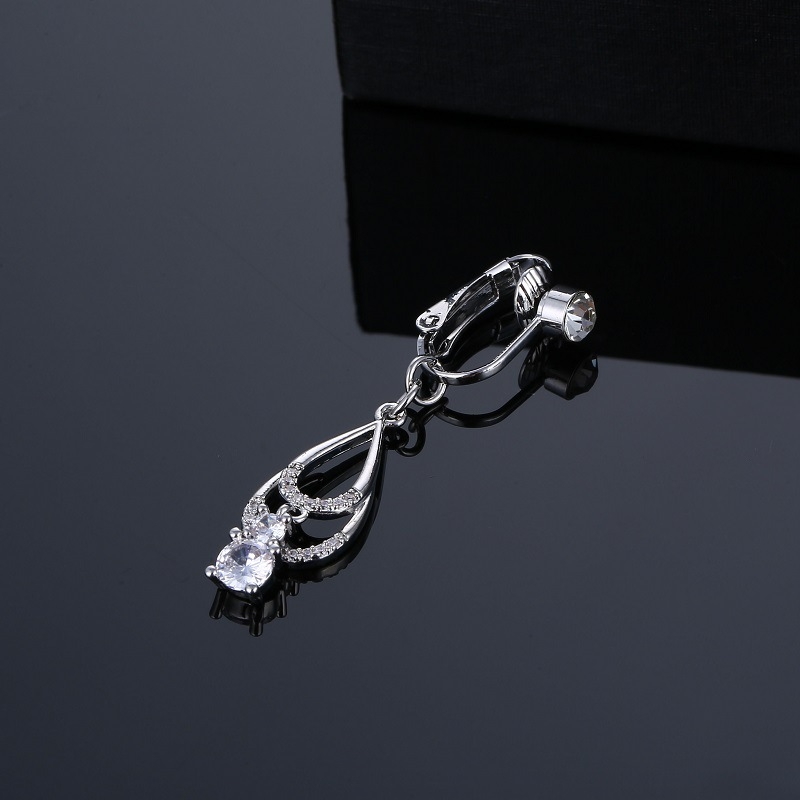 Фалшив пъпен пръстен с голям циркон във форма на водна капка, латун и бяла стомана, дизайн цветя, унисекс