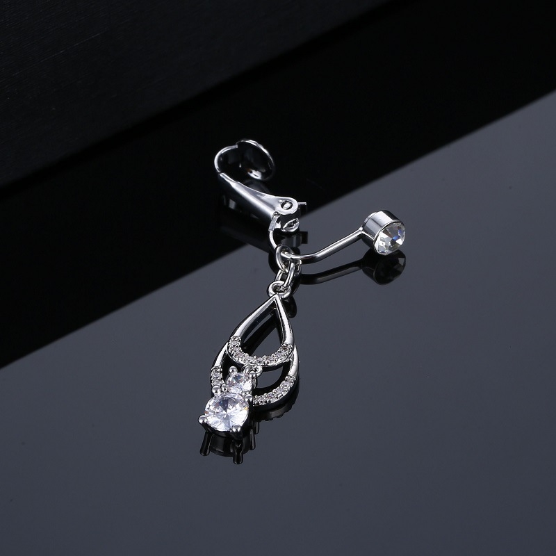 Фалшив пъпен пръстен с голям циркон във форма на водна капка, латун и бяла стомана, дизайн цветя, унисекс