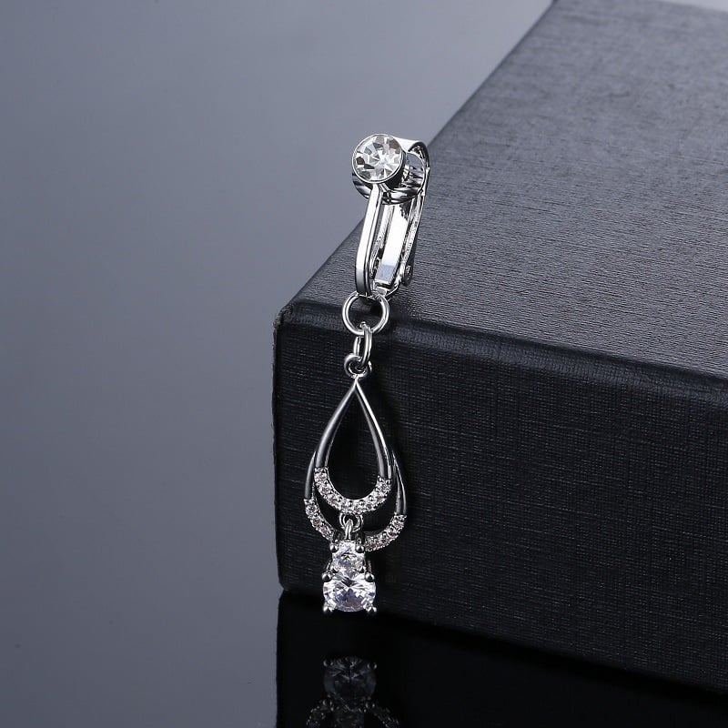 Фалшив пъпен пръстен с голям циркон във форма на водна капка, латун и бяла стомана, дизайн цветя, унисекс