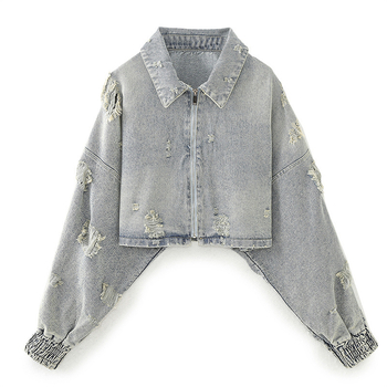 Poliesterska kratka jakna s dugim rukavima, rever, street hipster stil, duljina 50–65 cm