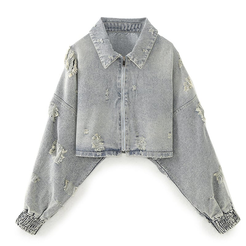 Poliesterska kratka jakna s dugim rukavima, rever, street hipster stil, duljina 50–65 cm