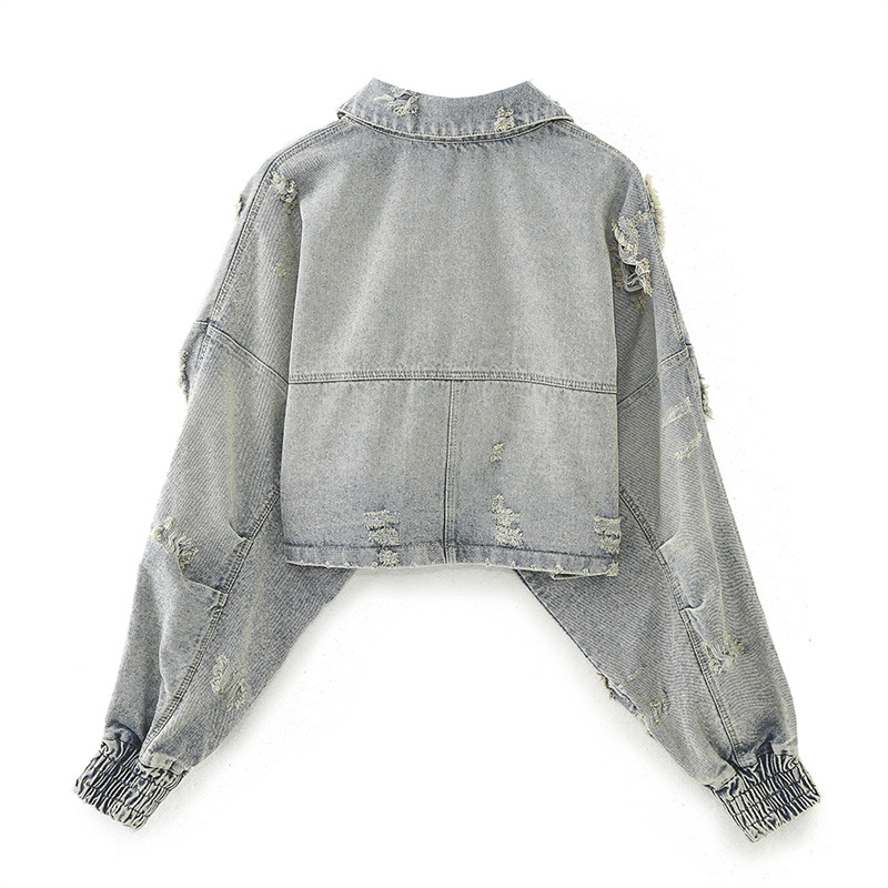 Poliesterska kratka jakna s dugim rukavima, rever, street hipster stil, duljina 50–65 cm