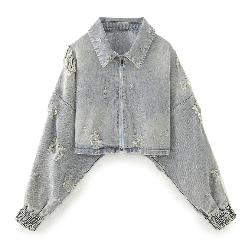 Poliesterska kratka jakna s dugim rukavima, rever, street hipster stil, duljina 50–65 cm