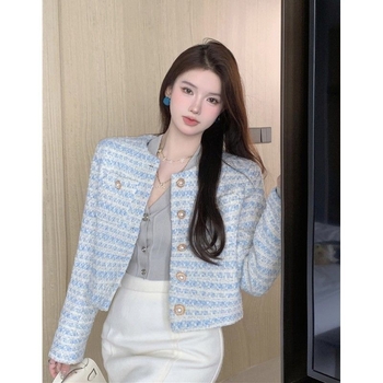 Pukali ženska kratka jakna s perlama na kopčama, Chanel stil, slim fit, okrugli izrez, poliester ≥95%