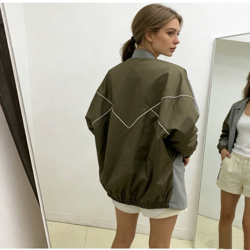 Jakna s reverom i dvostrukim zatvaranjem, casual blazer stil; poliester sa 30–50% spandeksa, dugi rukav, ovratnik kostima, jesen 2025