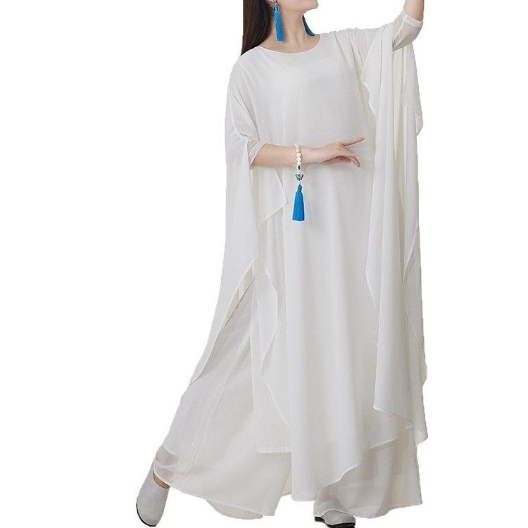 Zen deju kleita komplekts ar piedurknēm, plūstoša gara kleita, 95% kokvilna, vasara 2025