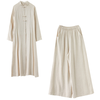 Hanfu kleitu komplekts — konopju maisījums, 50–70% kokvilna, <30% poliesters, rudens-zima, Zen iedvesota tējas kleita