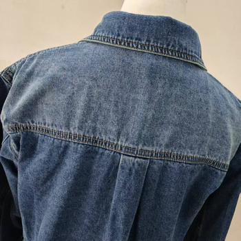 Plava denim košuljno-jakna inspirirana stilom Ni Ni, opušteni retro casual kroj, dugi rukavi