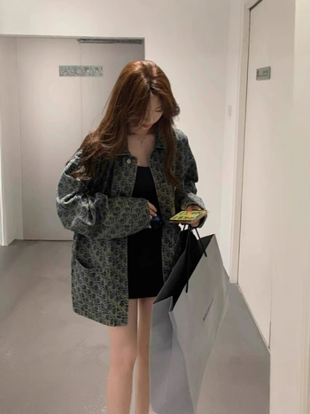 Дънково яке, корейски свободен стил, свободен силует, поло яка, дълги ръкави, средна дължина