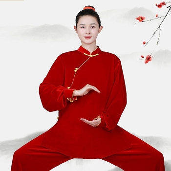 Sieviešu Taichi treniņtērps ar slīpu apkakli, rudens–ziemas bieza versija, satīns ar astoņiem brokātiem, poliesters 50–70%