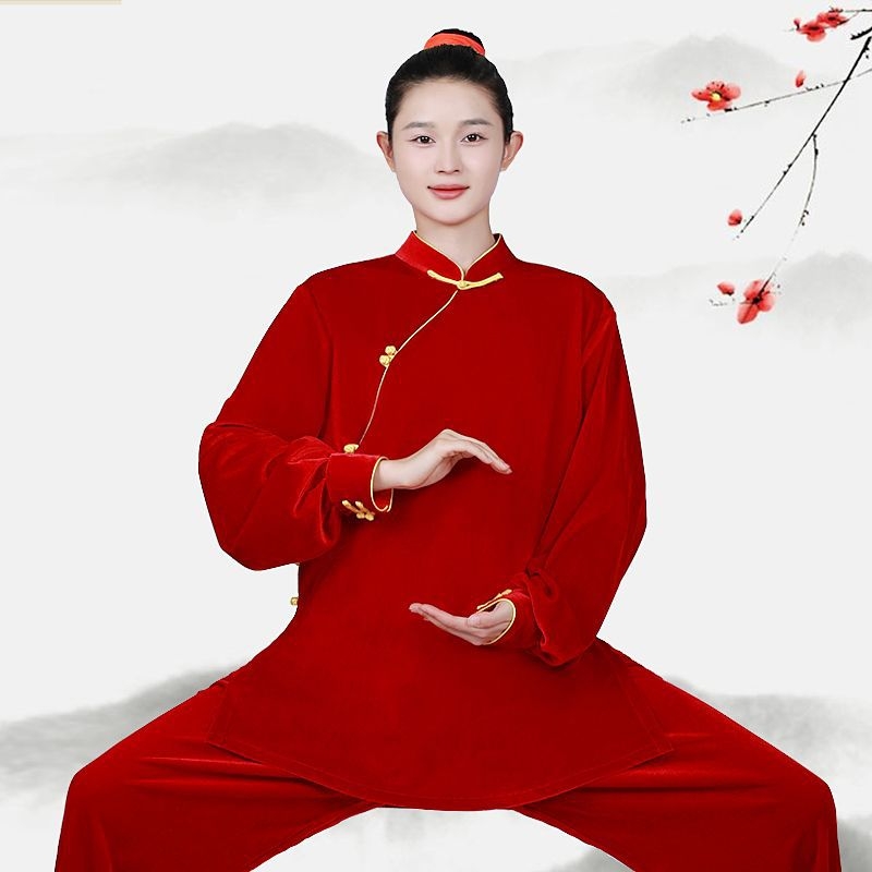 Sieviešu Taichi treniņtērps ar slīpu apkakli, rudens–ziemas bieza versija, satīns ar astoņiem brokātiem, poliesters 50–70%