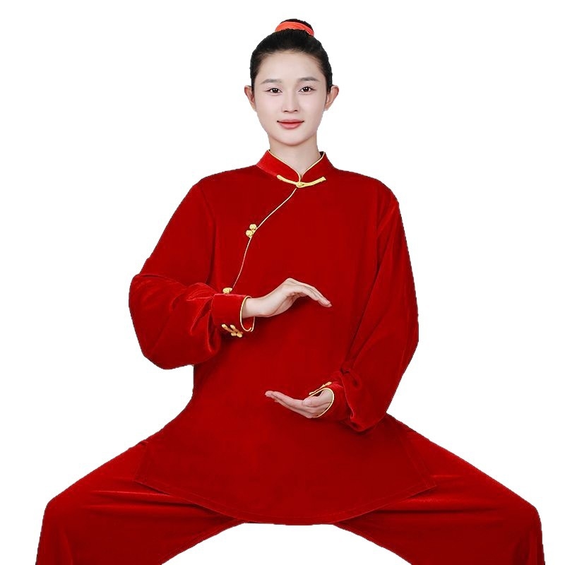 Sieviešu Taichi treniņtērps ar slīpu apkakli, rudens–ziemas bieza versija, satīns ar astoņiem brokātiem, poliesters 50–70%