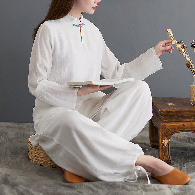 Sievietes Zen komplekts no kokvilnas-līn, ķīniešu stila, jogas komplekts ar patchwork šuvēm, Taiji rīta nodarbībām, 95% kokvilnas saturs