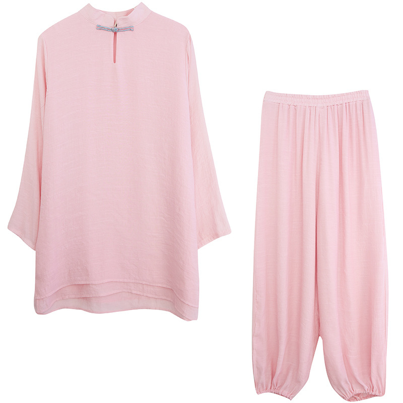 Sievietes Zen komplekts no kokvilnas-līn, ķīniešu stila, jogas komplekts ar patchwork šuvēm, Taiji rīta nodarbībām, 95% kokvilnas saturs