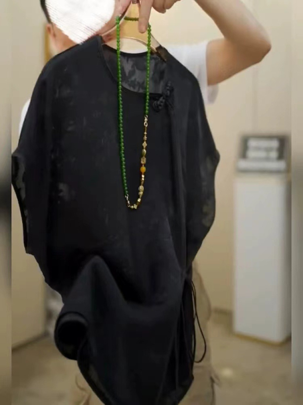 Īss piedurknēm topā jaunā ķīniešu stilā ar zen iedvesmu • Vasaras 2023 izlaidums • Audums: Cits • Galvenā auduma sastāvs: Cits