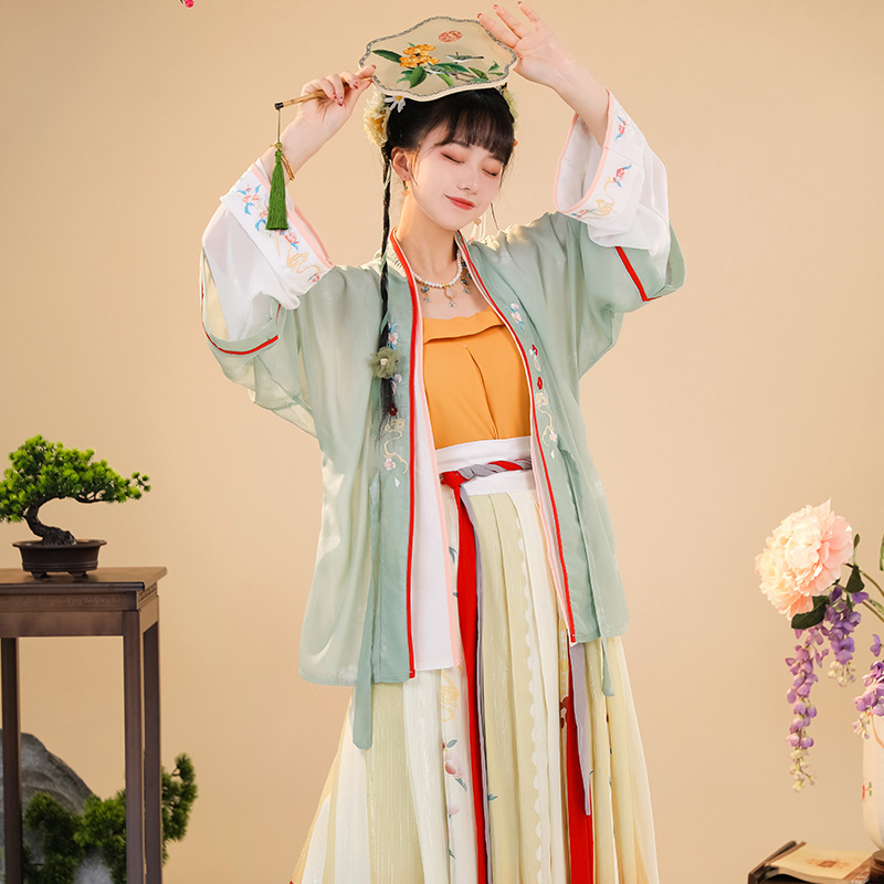 Hanfu tops dinastijas Song stilā, kaņepju maisījuma audums ar elastānu, digitālā druka, vasara, piemērots Hanfu pasākumiem