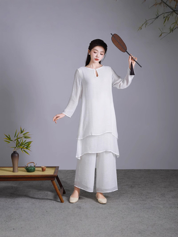 Sieviešu ķīniešu stila jogas komplekts meditācijai, Taiji un deju izpildēm (klases apģērbs) — Audums: viskozes šķiedra; Galvenā auduma sastāva daļa: 70–80%; Produkta kods: Cm9372040035; Pavasaris 2025