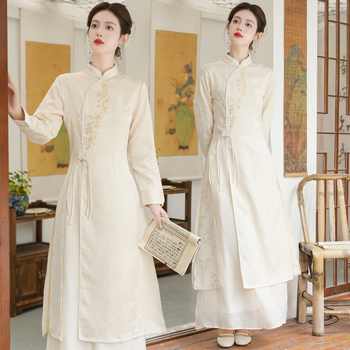 Divu gabalu tējas kleitas komplekts nacionālā ķīniešu zen stilā, pavasaris 2025; galvenais materiāls: kazas āda; auduma nosaukums: kokvilnas diegs; zīmols: Other