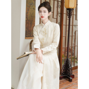 Divu gabalu tējas kleitas komplekts nacionālā ķīniešu zen stilā, pavasaris 2025; galvenais materiāls: kazas āda; auduma nosaukums: kokvilnas diegs; zīmols: Other