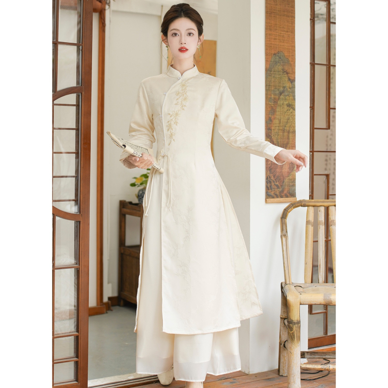 Divu gabalu tējas kleitas komplekts nacionālā ķīniešu zen stilā, pavasaris 2025; galvenais materiāls: kazas āda; auduma nosaukums: kokvilnas diegs; zīmols: Other