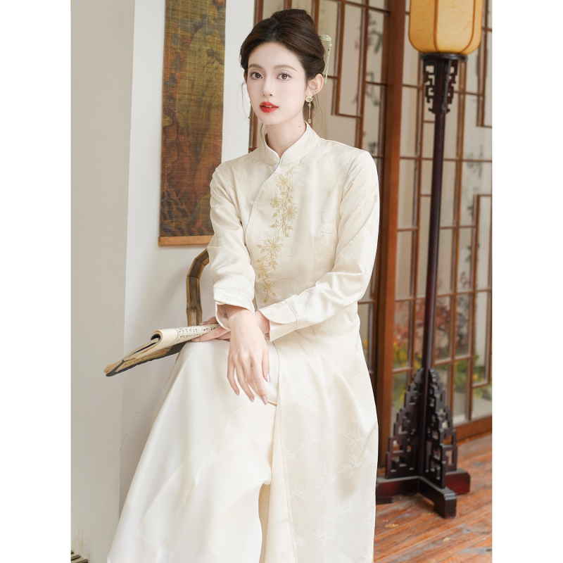 Divu gabalu tējas kleitas komplekts nacionālā ķīniešu zen stilā, pavasaris 2025; galvenais materiāls: kazas āda; auduma nosaukums: kokvilnas diegs; zīmols: Other