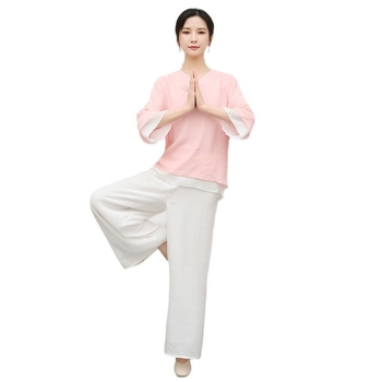 Dviejų dalių Kinijos stiliaus zen šokių komplektas vasarai – kanapių audinys su poliesterio mišiniu, medvilninė siuvimas, zen meditacijai ir Tai Chi drabužiai, prekės kodas 90499112