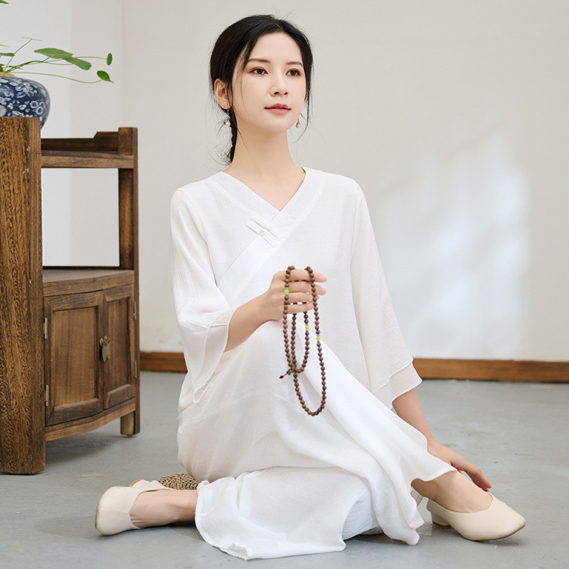 Dviejų dalių Kinijos stiliaus zen šokių komplektas vasarai – kanapių audinys su poliesterio mišiniu, medvilninė siuvimas, zen meditacijai ir Tai Chi drabužiai, prekės kodas 90499112