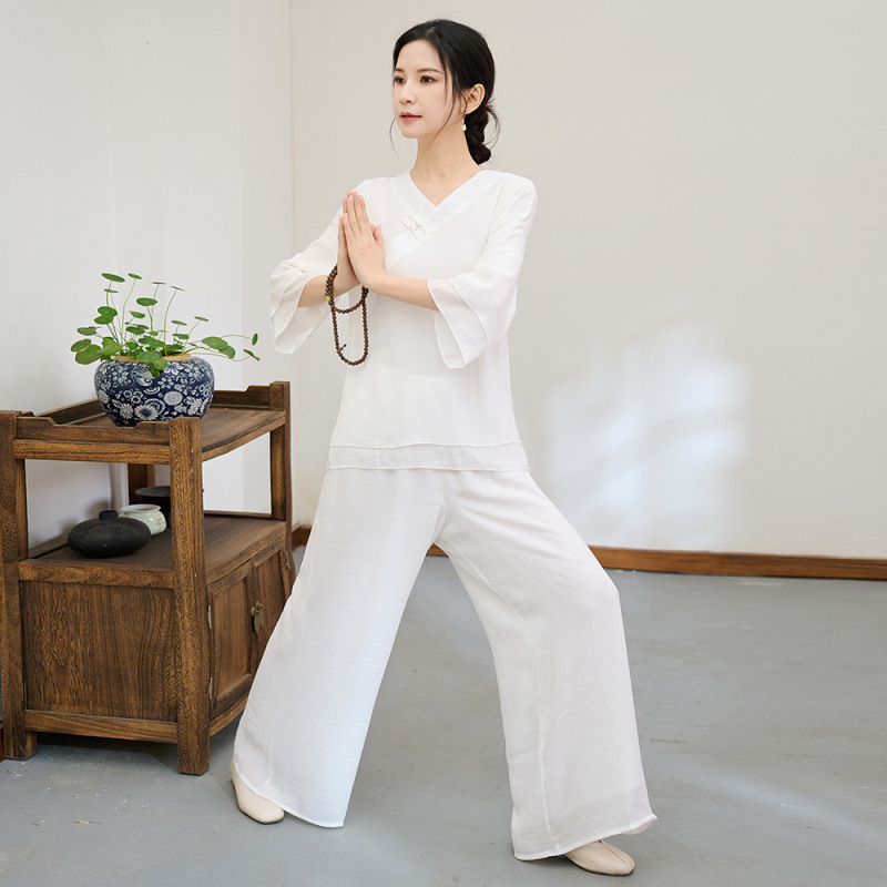 Dviejų dalių Kinijos stiliaus zen šokių komplektas vasarai – kanapių audinys su poliesterio mišiniu, medvilninė siuvimas, zen meditacijai ir Tai Chi drabužiai, prekės kodas 90499112