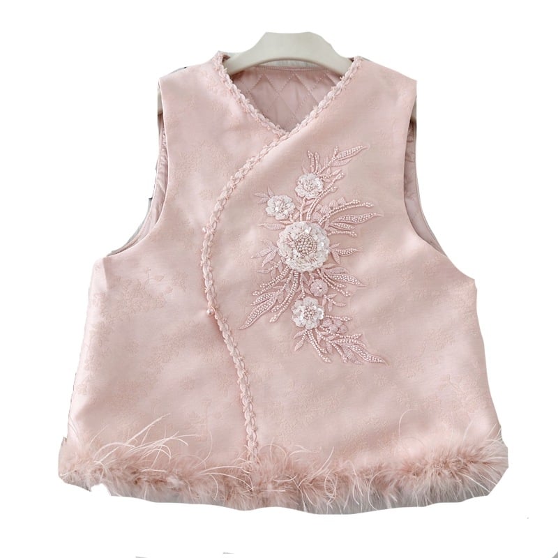 Жилет в нов китайски стил, смес памук и полиестер, основна материя полиестер, съдържание полиестер под 30%, универсален модел